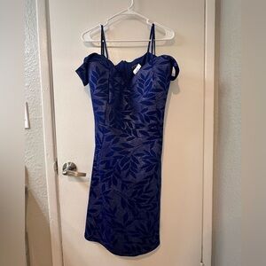 Enfocus Studio Blue Leaf Pattern Mini Dress